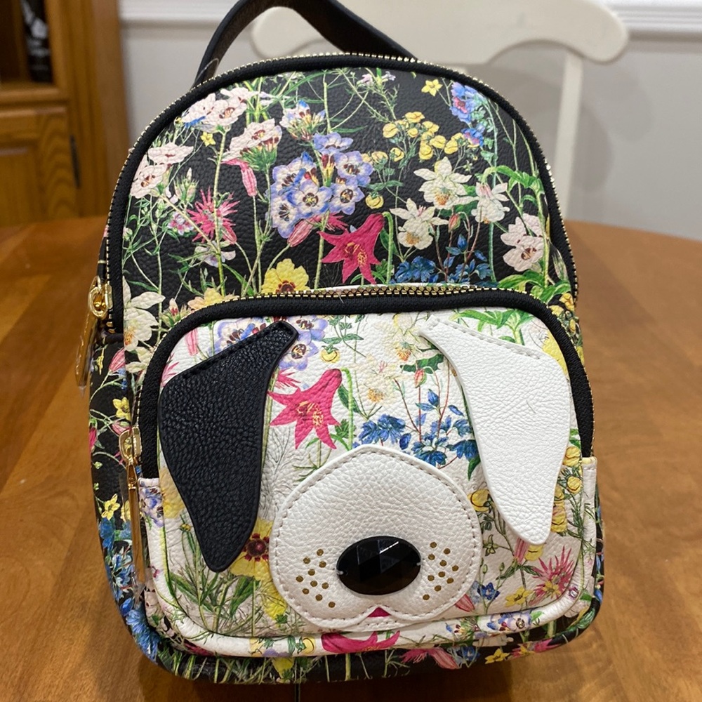NWT.  Betsey Johnson floral puppy, mini backpack/purse.